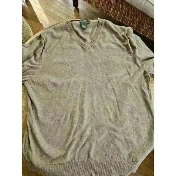 Eddie Bauer Cotton Cashmere Sweater Mens XL Long Sleeve V Neck Lightweight Brown - Picture 4 of 7